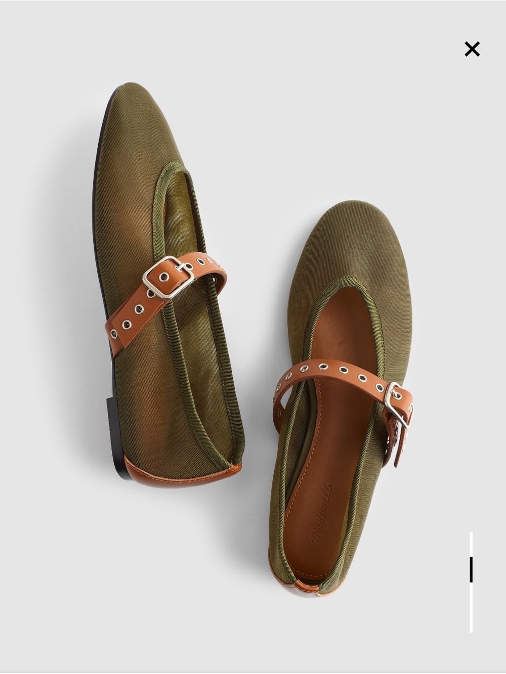 Madewell Olive Green Remy Mary Jane Flats with Brown Leather Strap